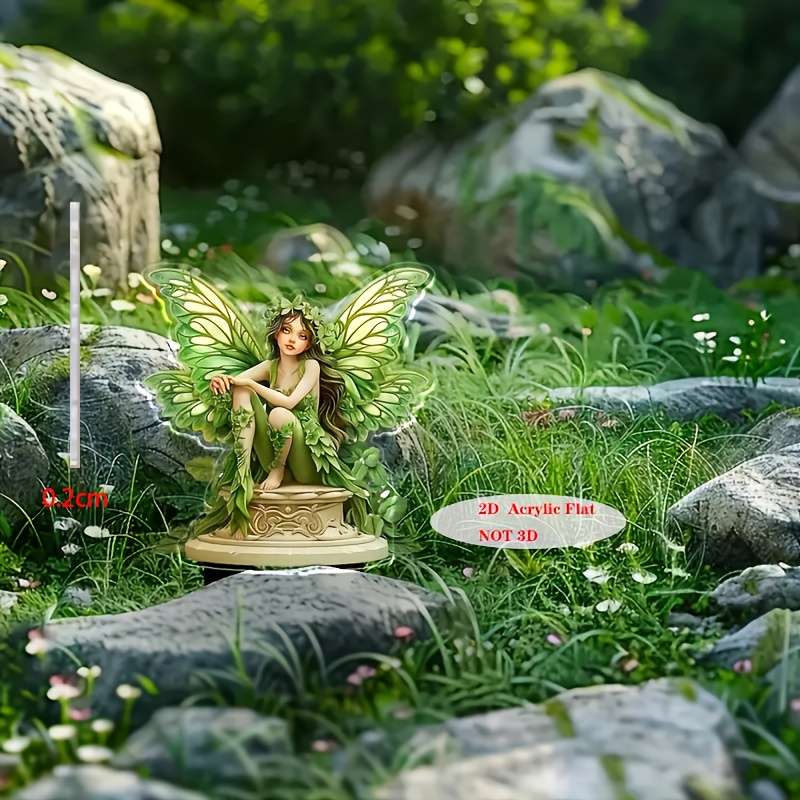 1pc 2D Flat   Enchanting Green Fairy Garden Stake Acrylic Battery-Free Outdoor Decoration