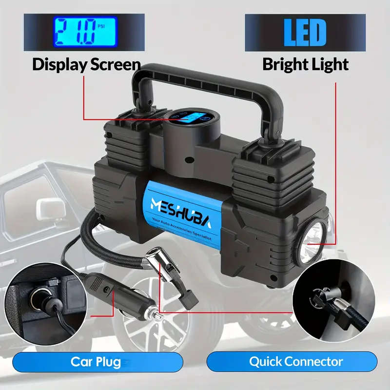 1pc 12V Portable Tire Inflator 150PSI Air Compressor with Digital Pressure Gauge Magnetic Material C