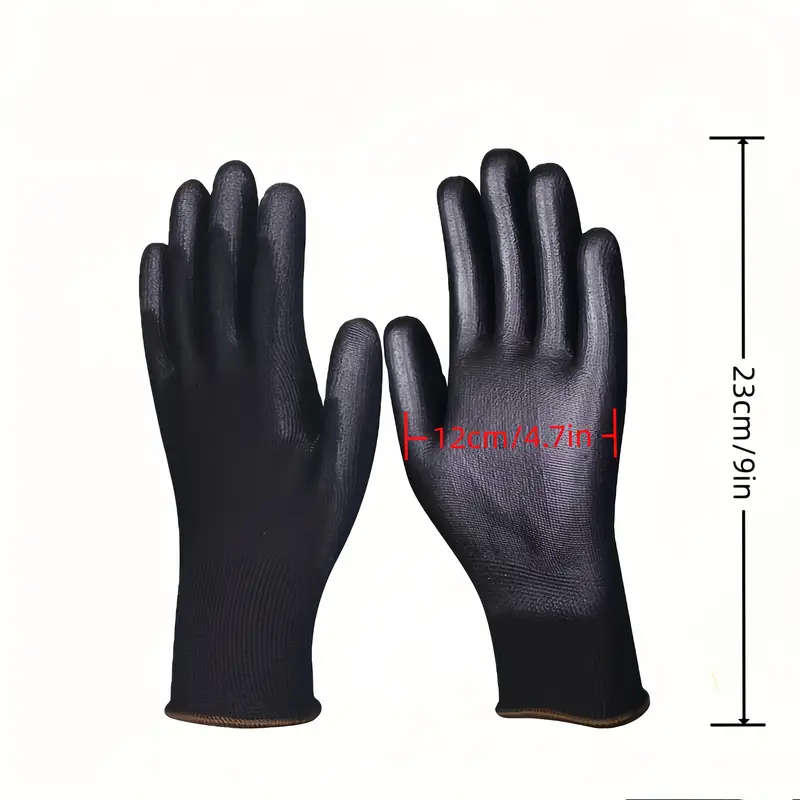 8pcs Durable Black Work Gloves Size XL Non-Slip Tear-Resistant PU Coated Palm for Gardening Construc