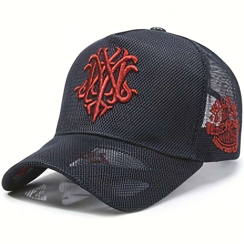 1pc Breathable Mesh Baseball Cap with Embroidered Logo Stylish Unisex Trucker Hat for Outdoor Lei