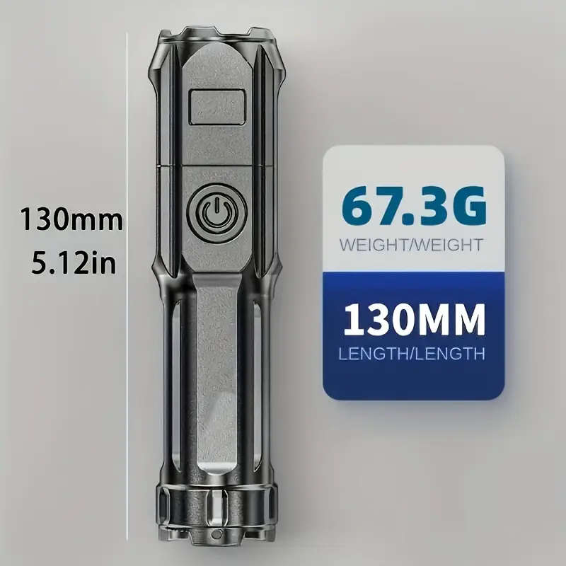 1pc Rechargeable LED Flashlight High Power Torch with 18650 Lithium Battery USB Charging Non-Waterpr