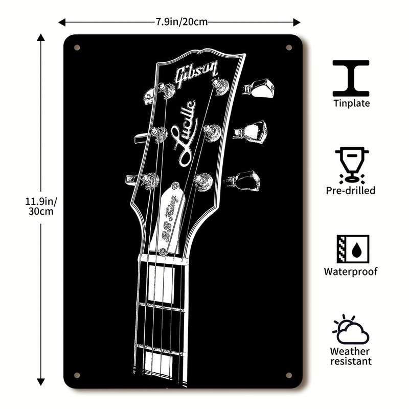 1pc 2D Lucille by Gibson BB King Guitar Metal Tin Sign 20.32x30.48 cm Vintage Retro Wall Art Iro