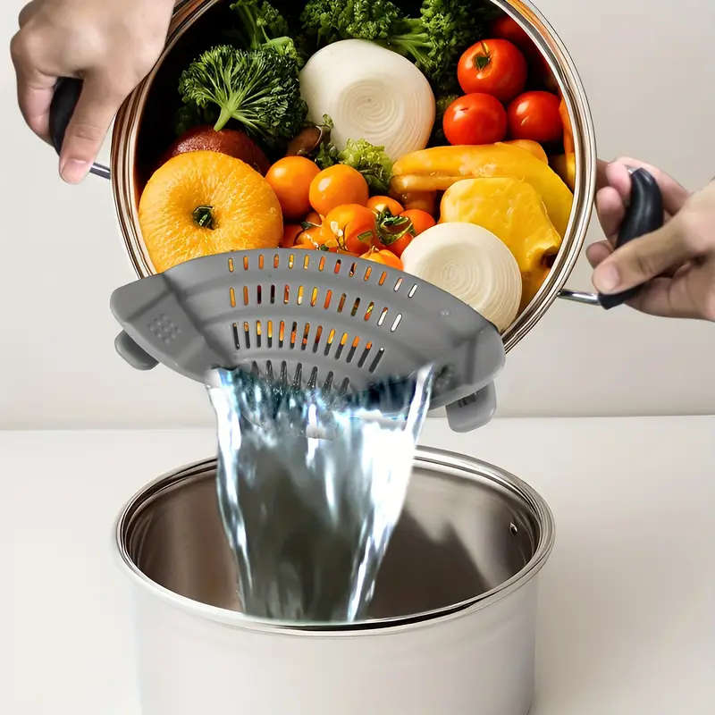 1pc strainer silicone pot strainer adjustable silicone clip on strainer for pots pans and bowls kitchen pot strainer hand held pot drainer fruit washing filter for noodles pasta veggies food strainers colander with clip kitchen tools details 3