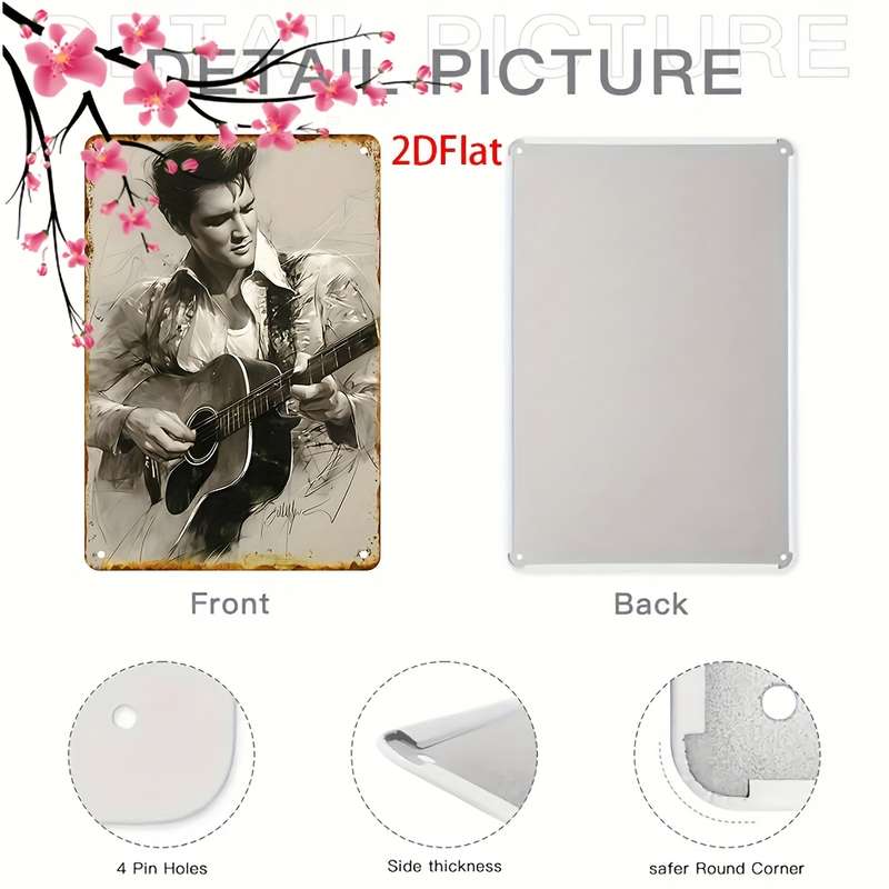 1pc 2D wall art Elvis playing guitar retro style metal sign suitable for popular retro decoration
