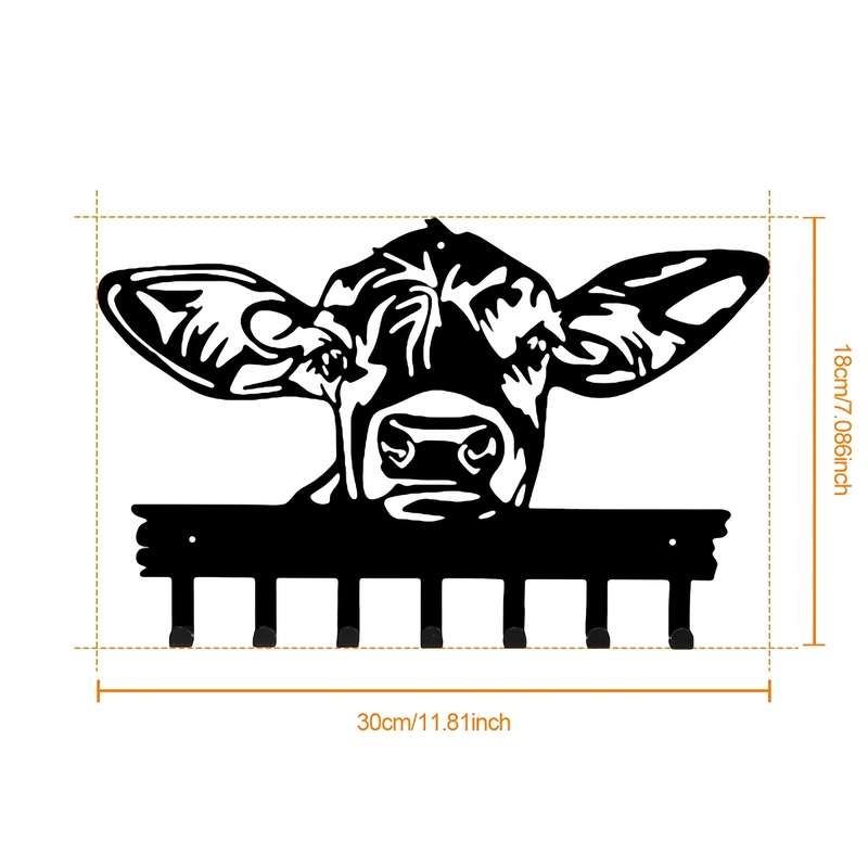 1pc Chic Cow-Head Metal Key  Coat Hook RackRustic Black Wall-Mounted Design with Powder-Coated F