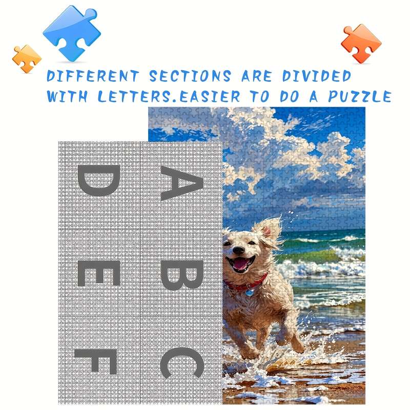 1000pcs Jigsaw Puzzle Beach Dog Scene with Ocean Sand Scratch-Resistant Wooden P