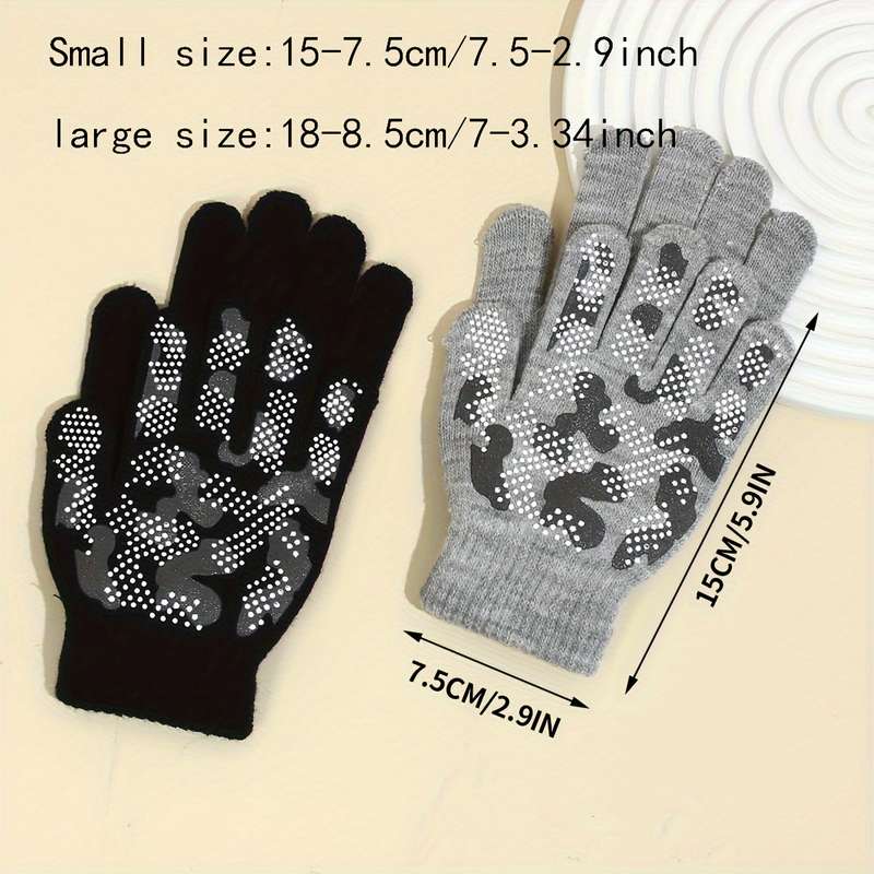 1 Pair Black Gray Large Size  Warm Gloves