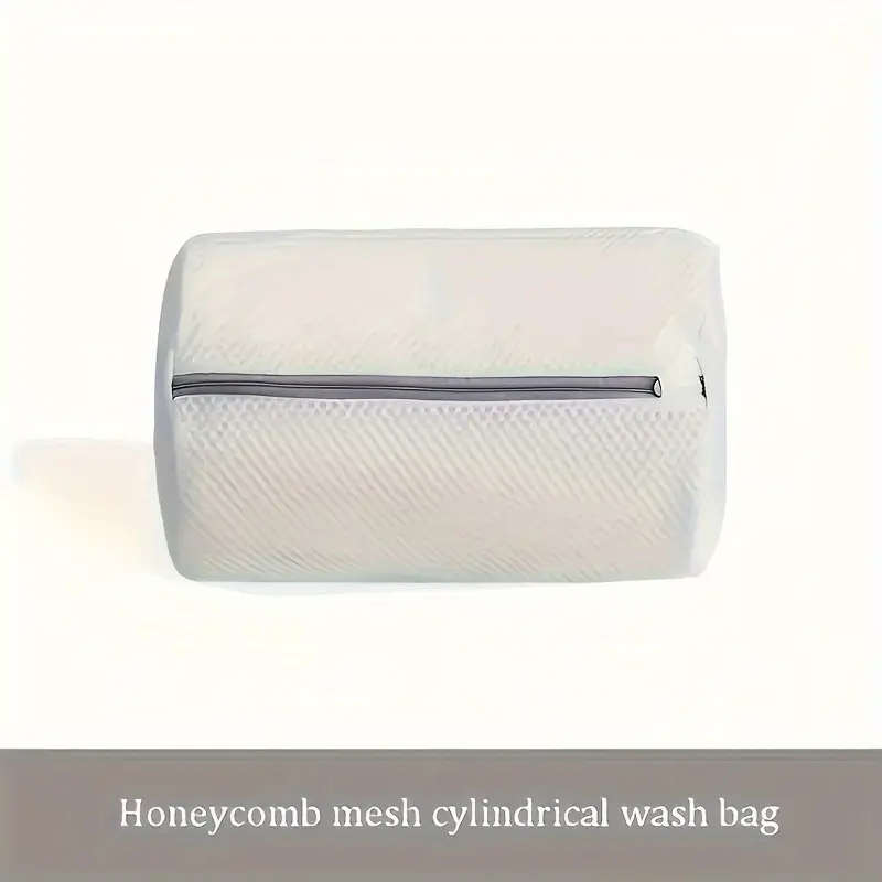 1pc Oval Polyester Laundry Bag with Zipper Closure Knitted Fabric Washing Machine Protector for Shoe
