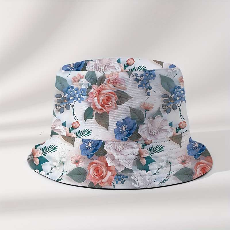 1pc Reversible Floral Bucket Hat for Men Women Sun Protection Polyester Non-Stretch Perfect