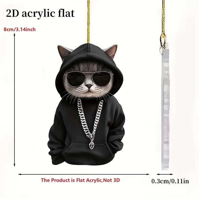 1pc 2D Flat  A Cute  Cartoon Black Cat Acrylic Pendant Perfect As a Gift Suitable for Rearview