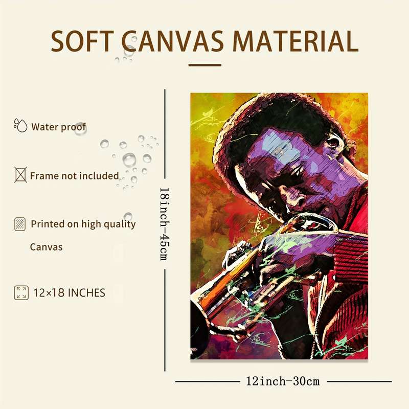 1pc  Frameless Miles Davis Canvas Poster Vibrant Abstract Jazz Art Wall Decor 30.48x45.72 cm