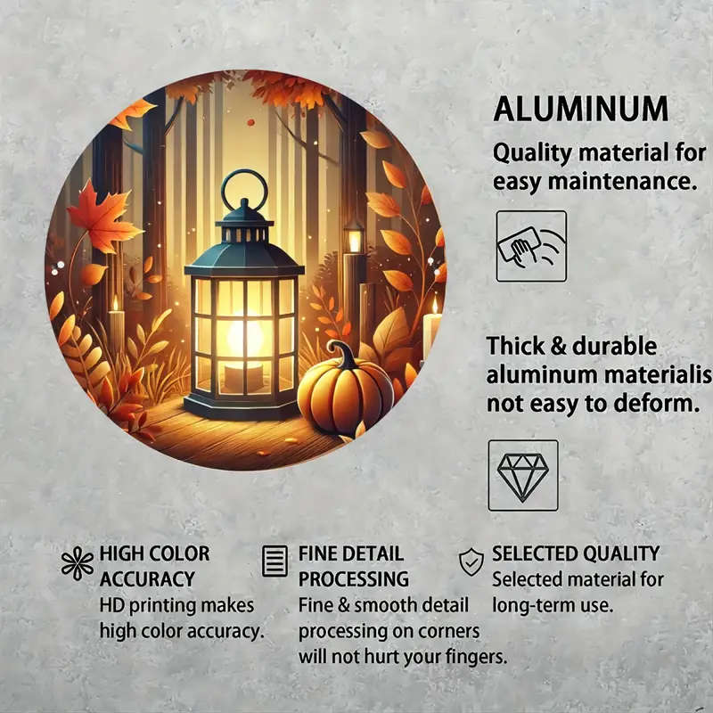 1pc Autumn Lantern Aluminum Wall Art 20.32cm Round Durable Easy-to-Clean Metal Poster for Home Bedro