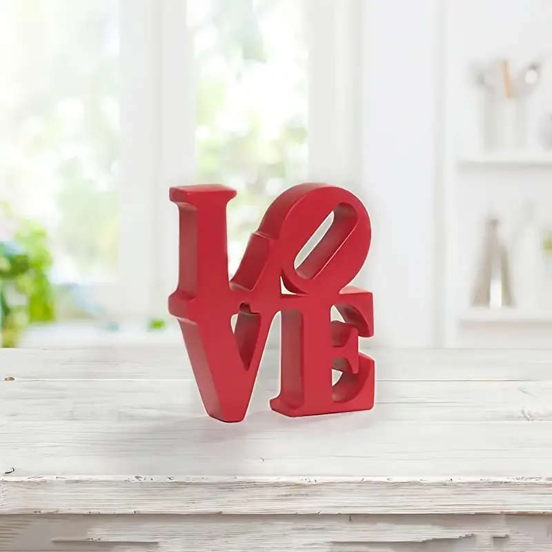 1pc Rustic Wooden LOVE Sign Red 3D Tabletop Decor with Rose Accents Festive Valentine'S Day Saint Ni