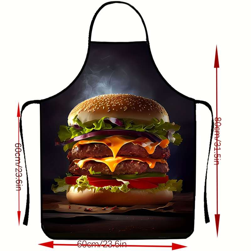 1pc Fun Hamburger Pattern Polyester Apron Vibrant Colorful Print Sleeveless Knitted Ideal