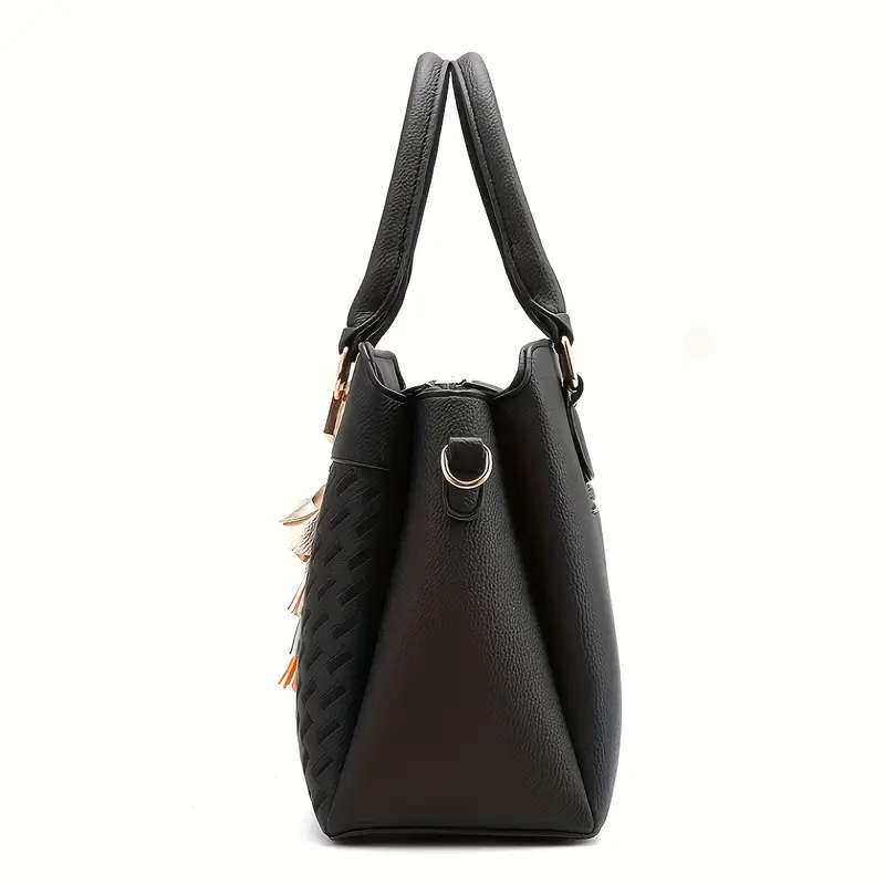 Elegant Embroidered Tote Bag with Tassel Charm Vintage Soft Faux Leather Versatile Crossbody Shoulde