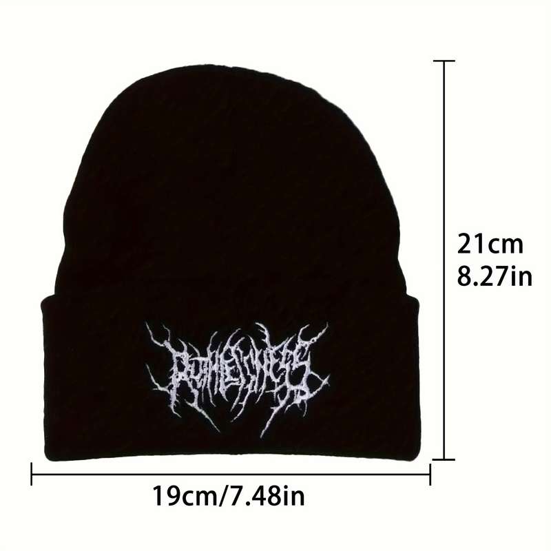 1pc Funky Geometric Embroidered Knit Beanie Hat Unisex Acrylic Warm Winter Skullcap Hand Washabl