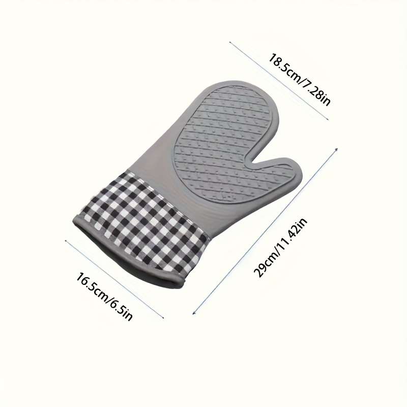 2pcs Non-Slip Silicone Kitchen Mitts Hand Wash Only Outdoor Cooking Safety Gear Check Pattern