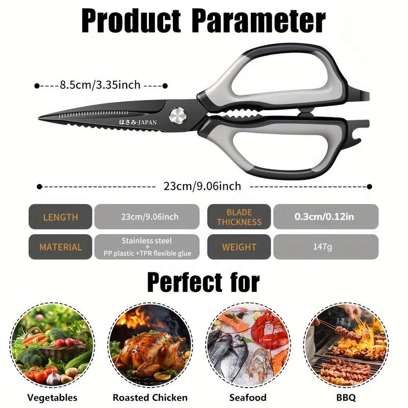 1pc Stainless Steel Kitchen Scissors Multi-Functional Food Shears with Non-Slip Soft Handle S