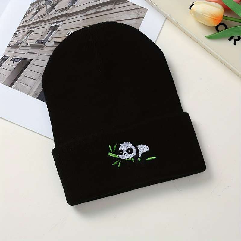 1pc Acrylic Stretchy Skull Beanie Hat Panda Embroidery Knit Beanie Hat for Men and Women Acrylic