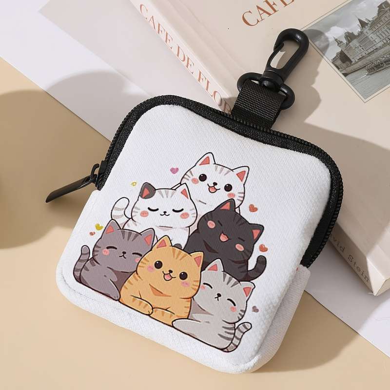 1pc Group of Cute Cat Pattern Printed Wallets Small Item Organizing And Storage Bag