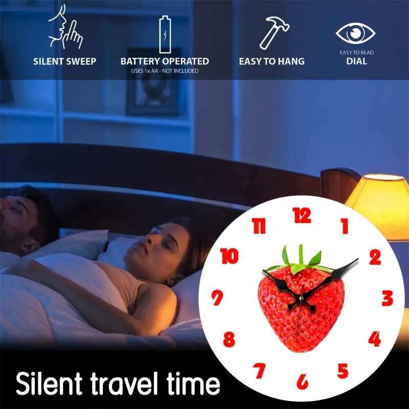 1pc Strawberry-Themed Silent 30.48cm Round Wall Clock Battery Operated Perfect for Kitchen Livi