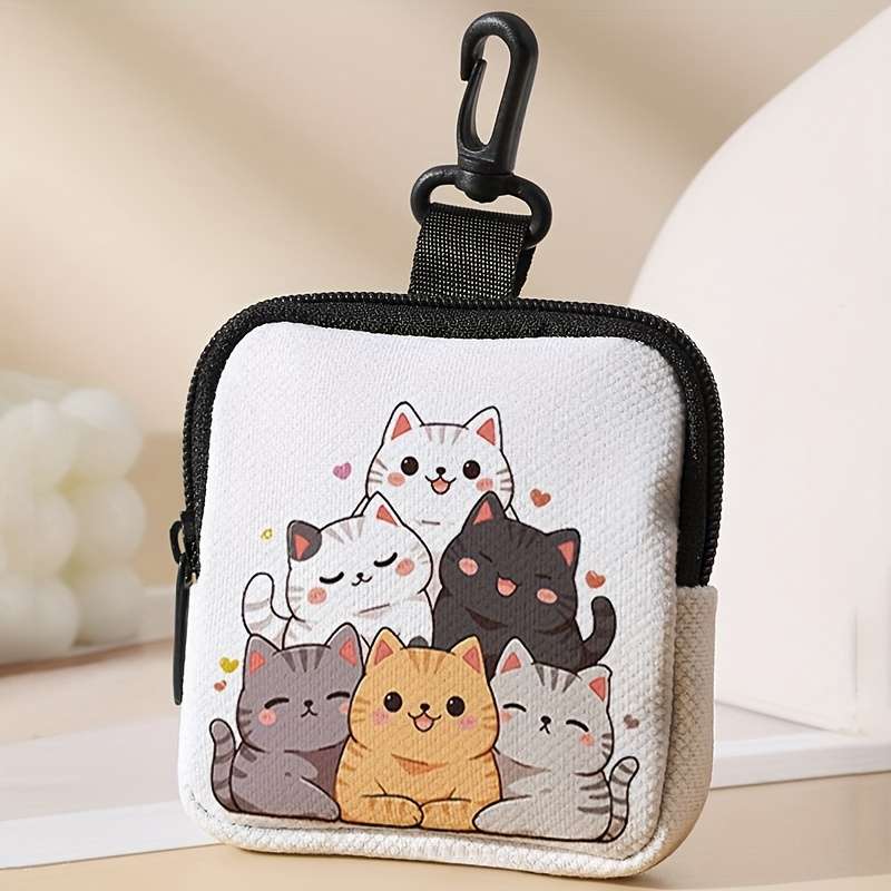 1pc Group of Cute Cat Pattern Printed Wallets Small Item Organizing And Storage Bag