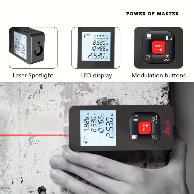 1pc Compact Leica Laser Distance Meter 70m USB Rechargeable High-Precision Measuring Tool