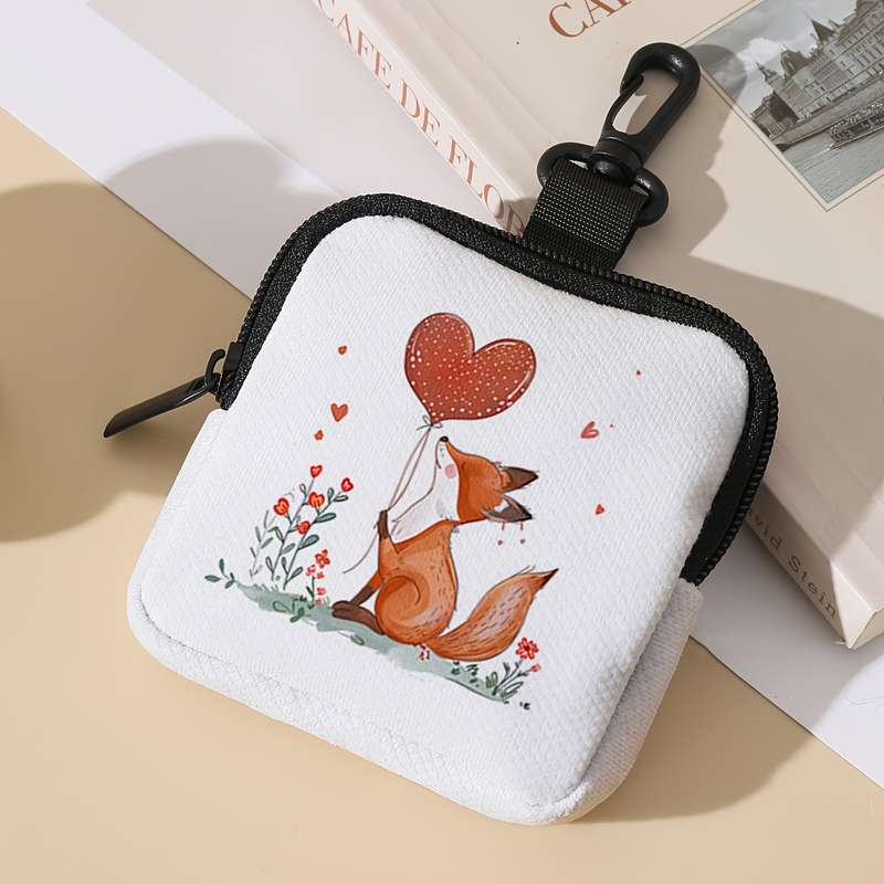 1pc Fox with Heart Balloon Print Large Capacity Coin Purse Polyester Multifunctional Key Card