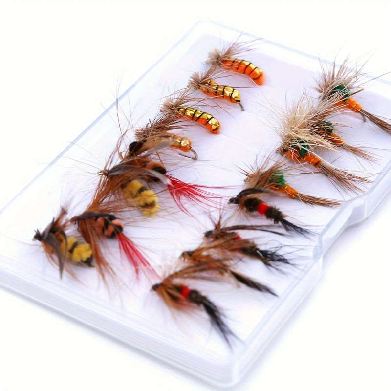 16pcs Hand-Tied Fly Fishing Lure Set Mixed Colors PVC Stainless Steel Hooks for Trout Bass Perch