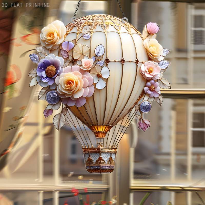 1pc 2D Flat    Acrylic Flower hot air balloon Suncatcher19.99cm x 17.98cm Window Han