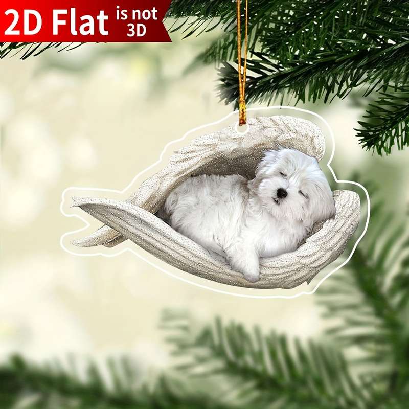 1pc 2D Flat    Acrylic Maltese Sleeping Angel Memorial White Puppy Dog Animal Pet Cute C