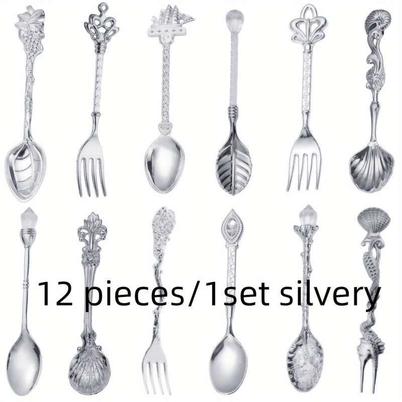 12pcs 1 Set Retro Small Boutique Coffee Spoon Luxury Aristocratic Small Spoon Seasoning Spoon S