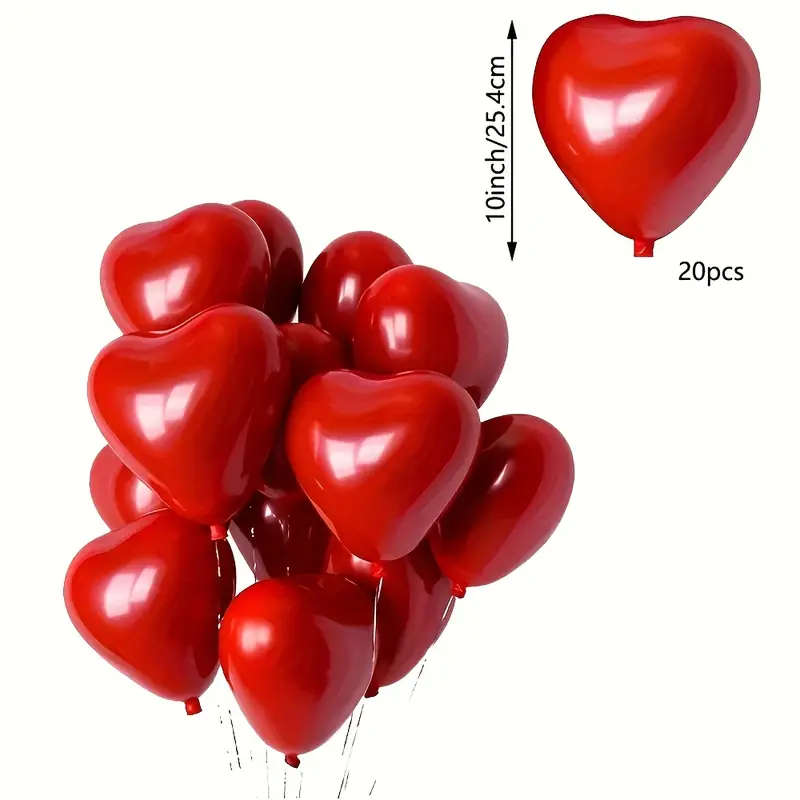 20 Red Heart-Shaped Balloons
