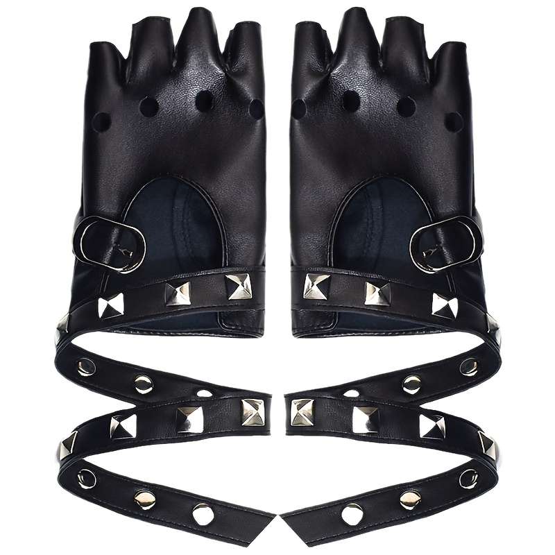 1 Pair Red Cyberpunk Gothic Split Finger Gloves