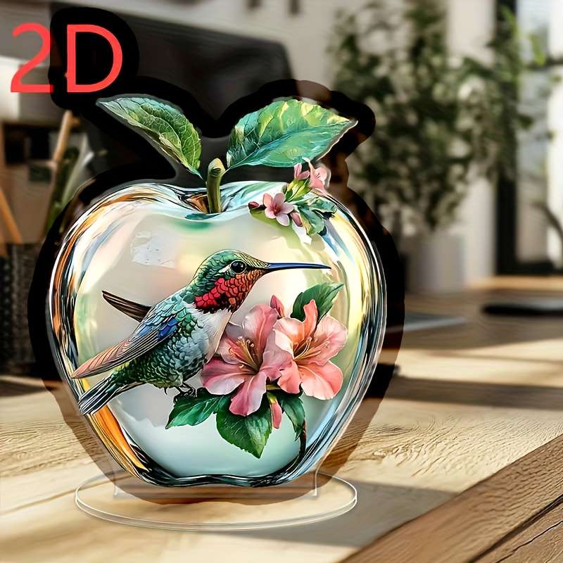 1pc 2D Flat   Apple and Hummingbird Decorative Plaque Acrylic Glam Style Tabletop with Multipurpos