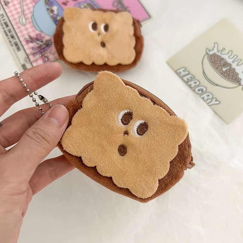 1pc Adorable Cookie-Shaped Faux Fur Pouch Mini Wallet with Keychain Perfect for Storing Coins L