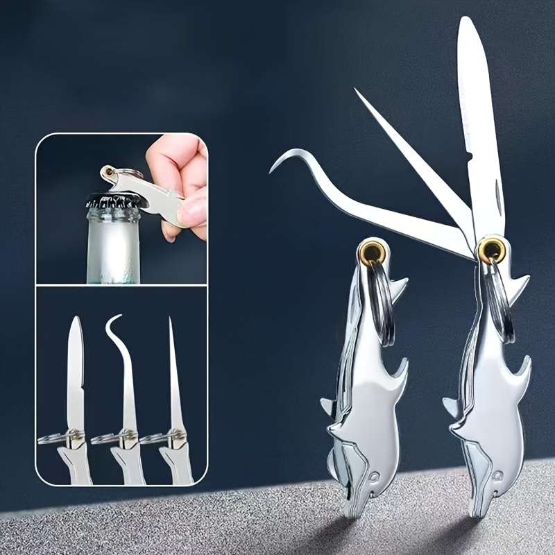 1pc Stainless Steel 3-in-1 Folding Tool Portable Toothpick Bottle Opener Keyhole