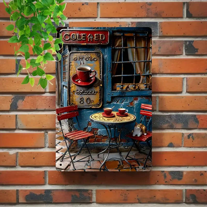 1pc Vintage Little Lane Coffee Metal Tin Sign 20.32cmx30.48cm Ideal for Home Cafe Garage and Bar Wal