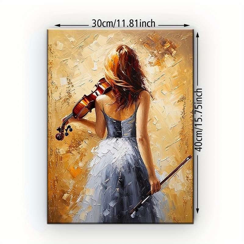 1pc  Elegant Violinist Art Print Music-Themed Wrapped Canvas Frame with Pine Wood Back View W