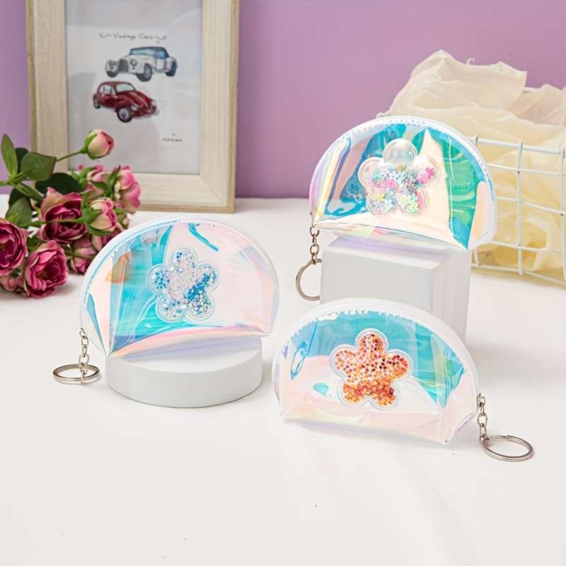 1pc Adorable Synthetic Sequin Coin Purse Portable Colorful Laser Design Cute Mini Wallet