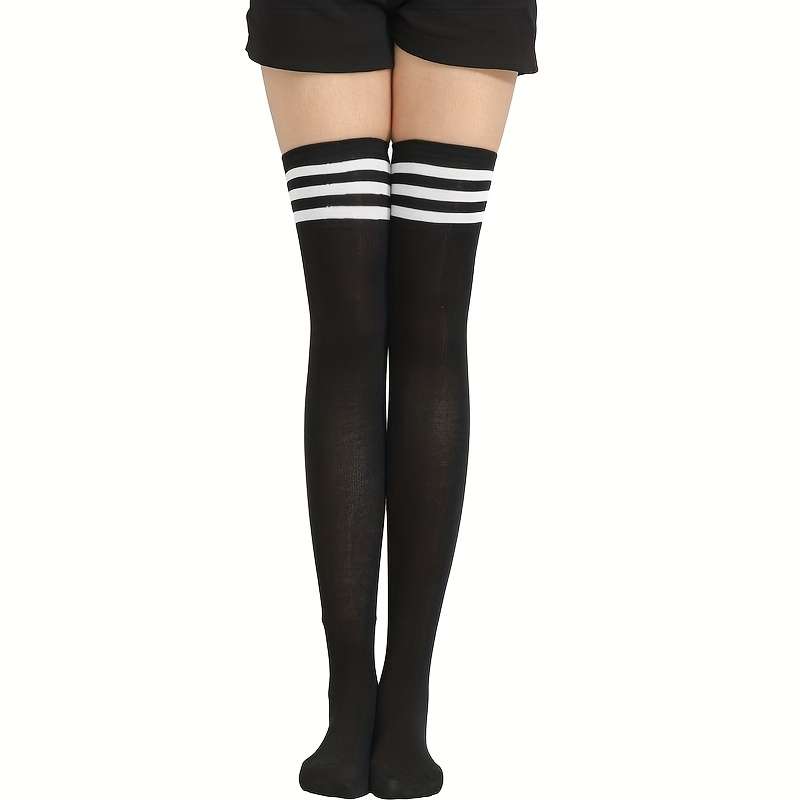 1 Pair Black And White Stripes  Socks