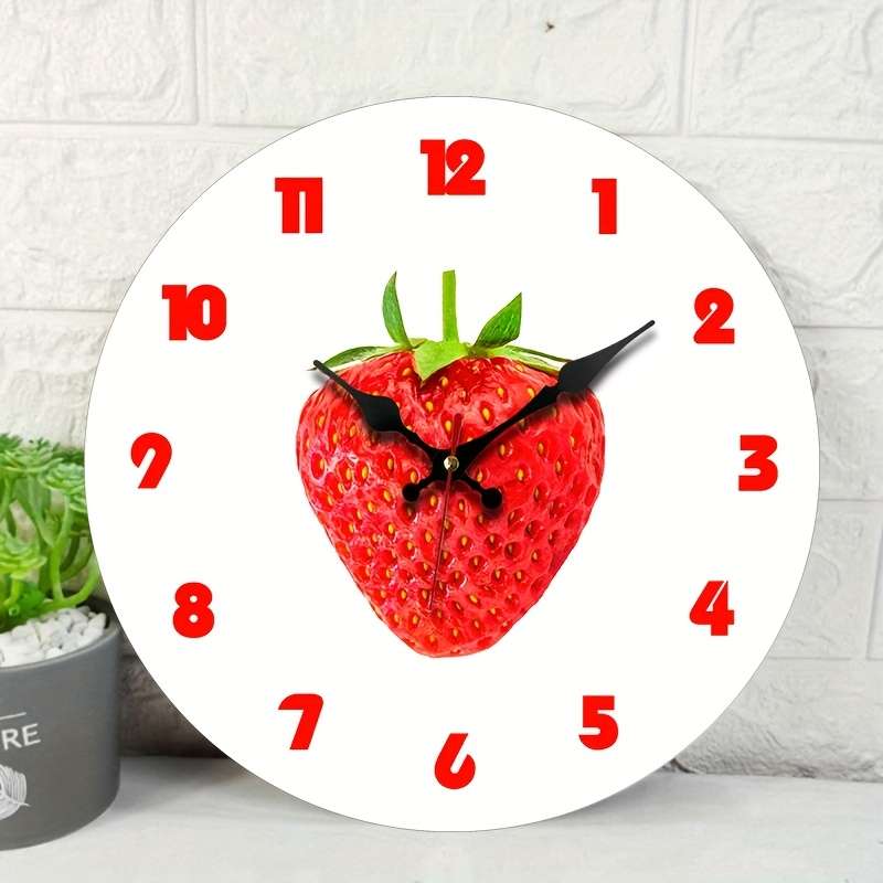 1pc Strawberry-Themed Silent 30.48cm Round Wall Clock Battery Operated Perfect for Kitchen Livi