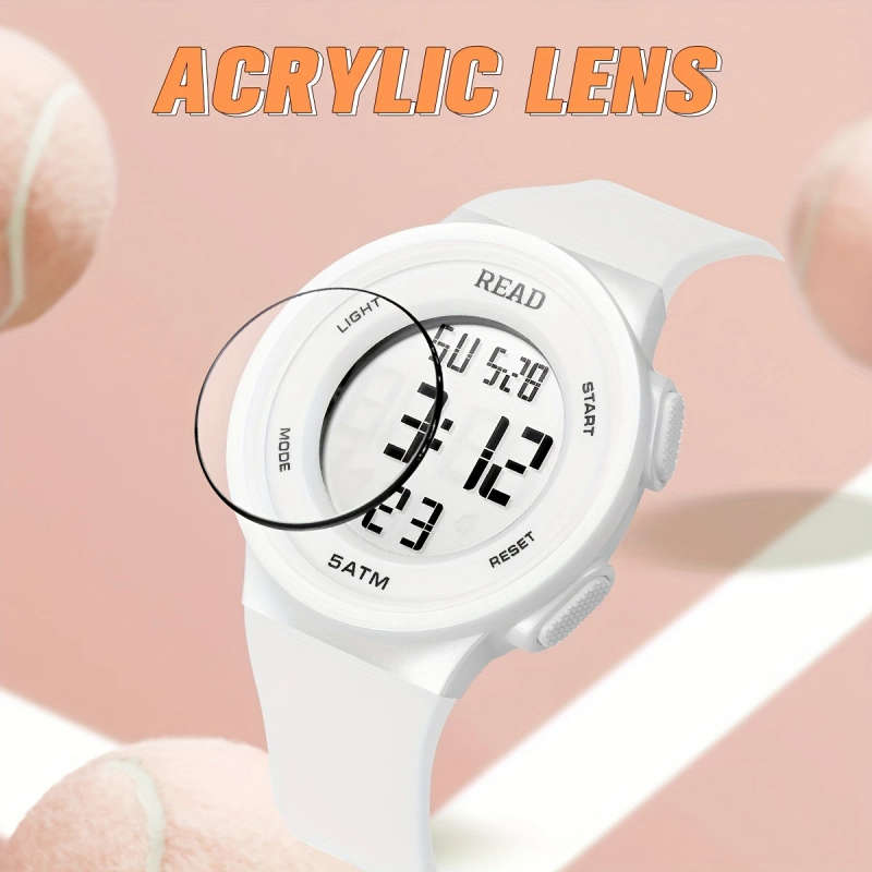 1pc Cute Round Digital Watch Stainless Steel Strap Chronograph High-Resolution LED Ultra HD Display
