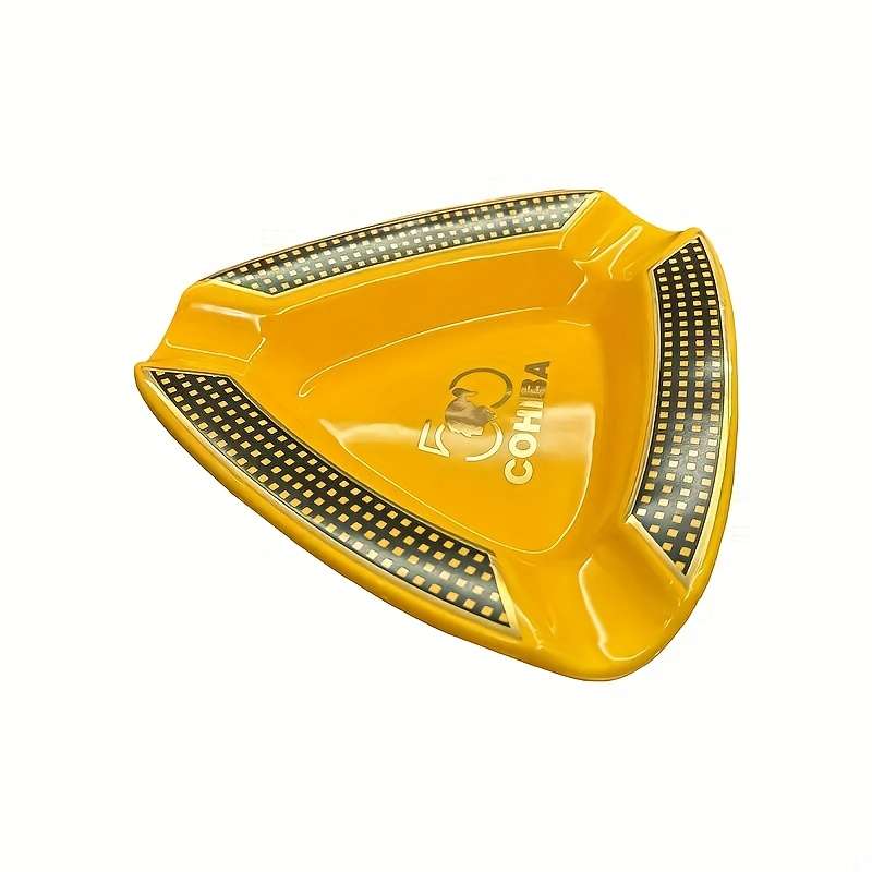 1pc Porcelain Cigar Ashtray Elegant Triangular Design with 3 Compartments Non-Electric Classic H