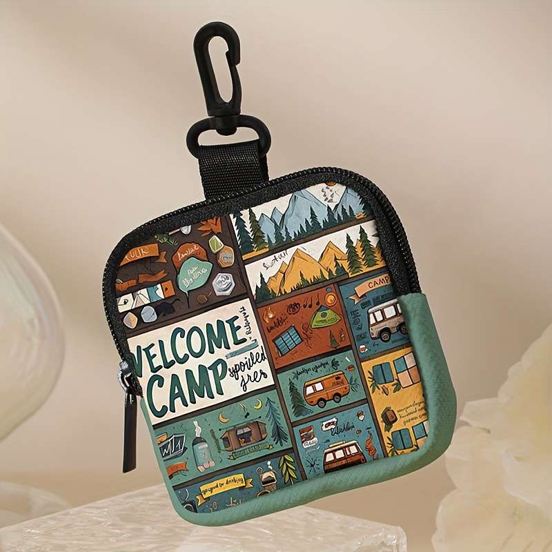 1pc Contemporary Polyester Coin Wallet with Zipper Closure Large Capacity Digital Print Coin S