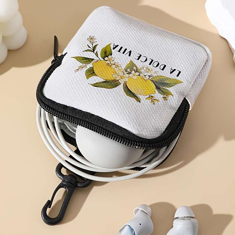 1pc Large Capacity Coin Wallet with Lemon Letter Pattern Beautiful and Simple Digital Printing Coi