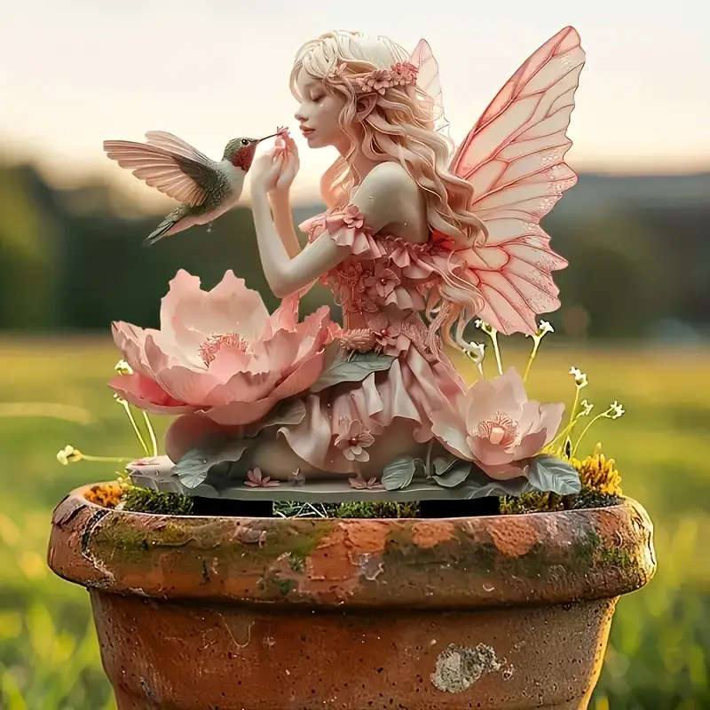 1pc Art Deco Style Acrylic Fairy and Bird Garden Stake Multipurpose 2D Flat Design Decor for Potted