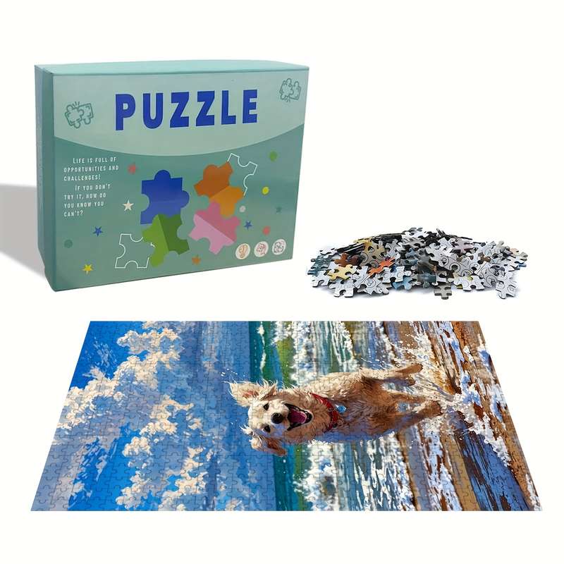 1000pcs Jigsaw Puzzle Beach Dog Scene with Ocean Sand Scratch-Resistant Wooden P