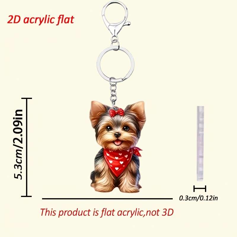 1pc 2D Flat   Cute Yorkshire Terrier Pattern Keychain Novel Acrylic Design Key Chain Decoration