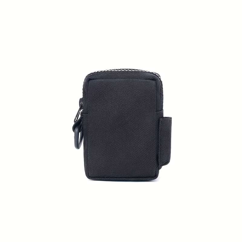 1pc Outdoor Canvas Waist Bag Black Oxford Cloth Secure Zippered Coin Pouch with Clip Durable